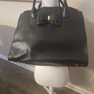 Black Satchel with Bow Accent and Gold Trim
